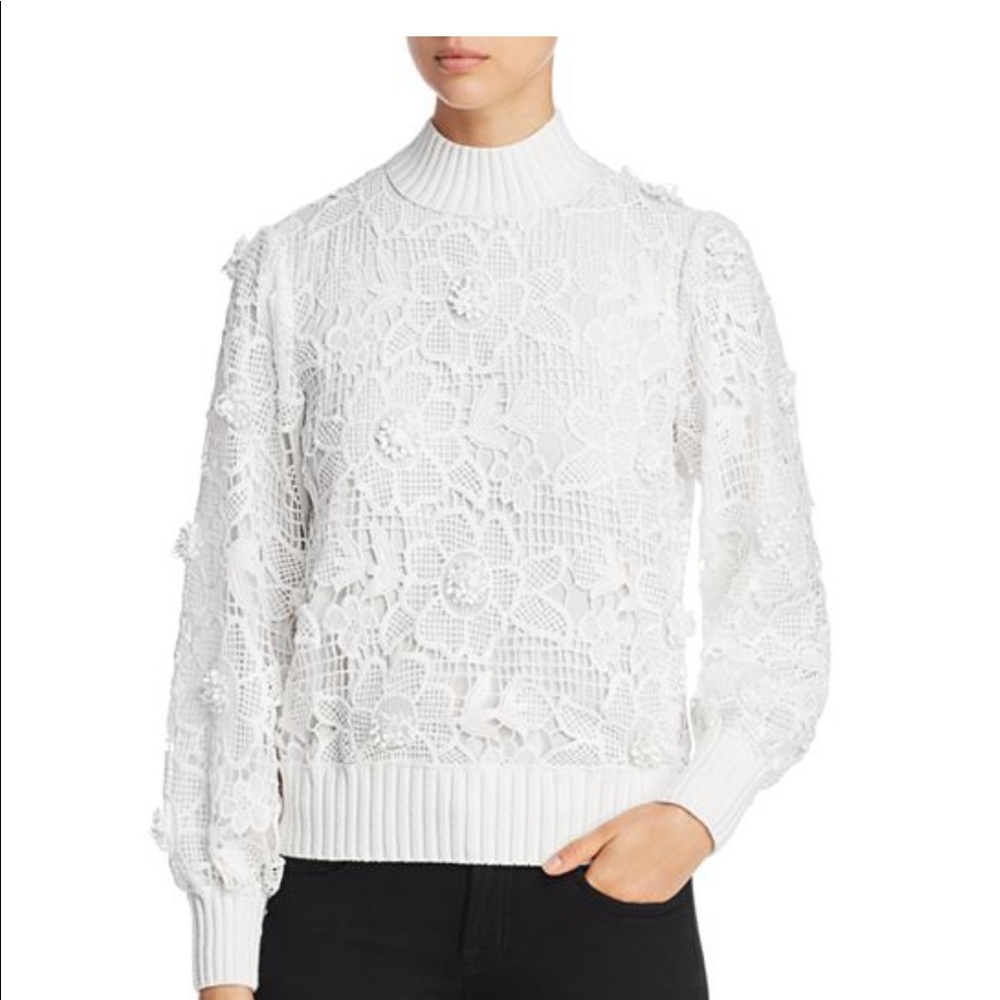 Badgley Mischka white lace flower top